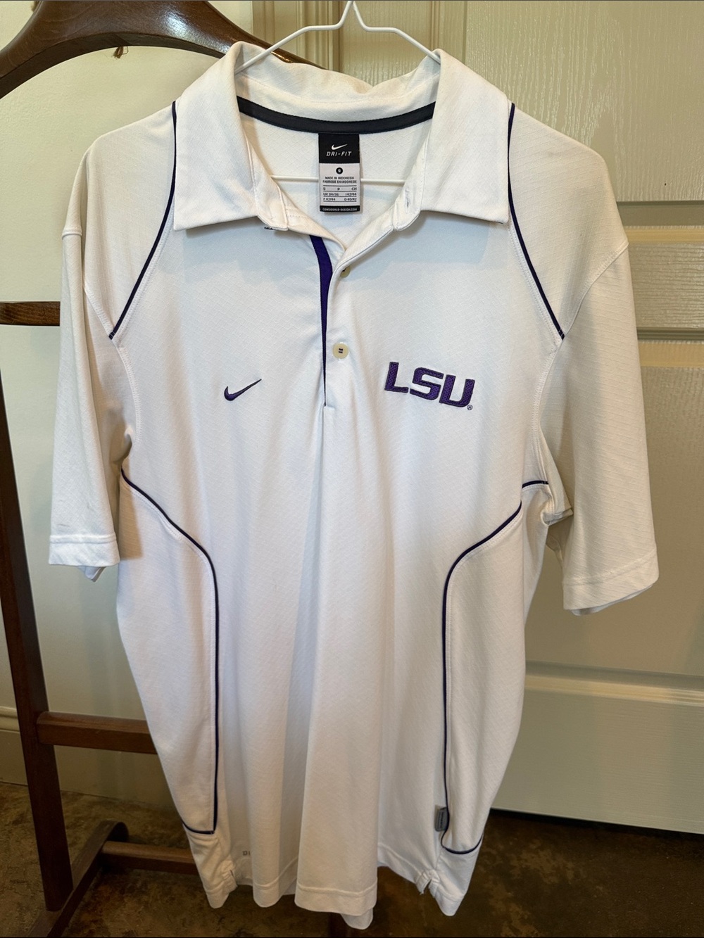 Nike White Polo with Purple LSU Accents